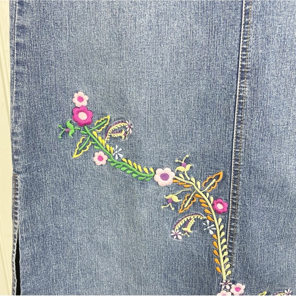 Vintage 90s Y2K Angels Double Slit Denim Maxi Jean Skirt Floral Embroidered 11 - Picture 4 of 10